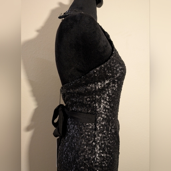 NWT $398 Dress the Population Giselle Sequin Wrap Gown Black - Picture 11 of 14